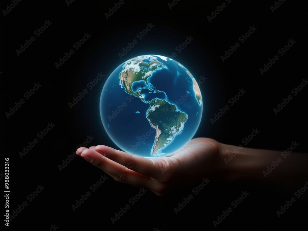 A Person Holding a World Globe Hologram In His Hands. isolated on black background. A Person Holding a World Globe Hologram In His Hands. isolated on black background.