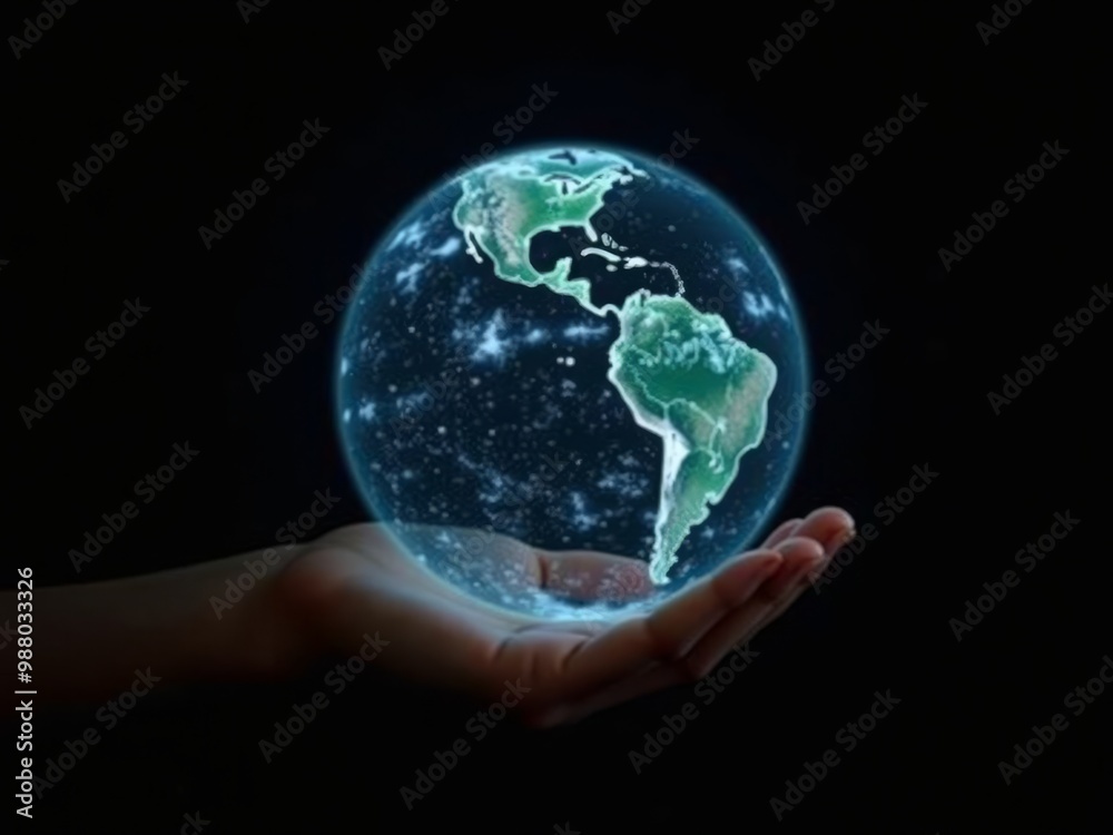 A Person Holding a World Globe Hologram In His Hands. isolated on black background. A Person Holding a World Globe Hologram In His Hands. isolated on black background.