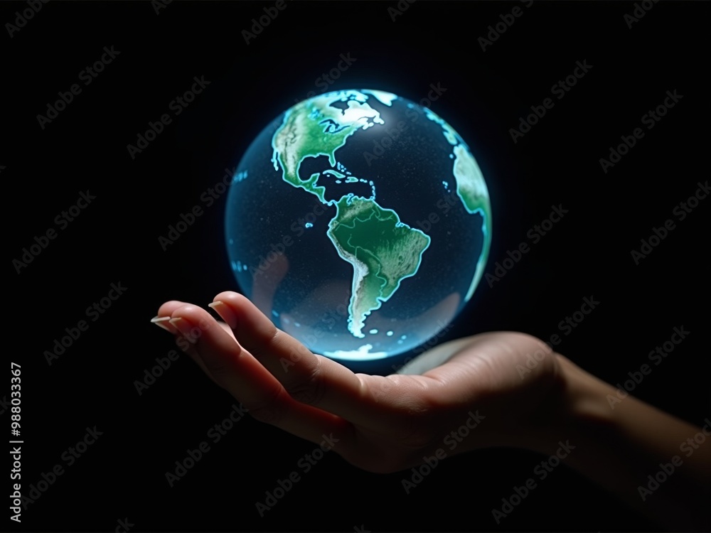 A Person Holding a World Globe Hologram In His Hands. isolated on black background. A Person Holding a World Globe Hologram In His Hands. isolated on black background.