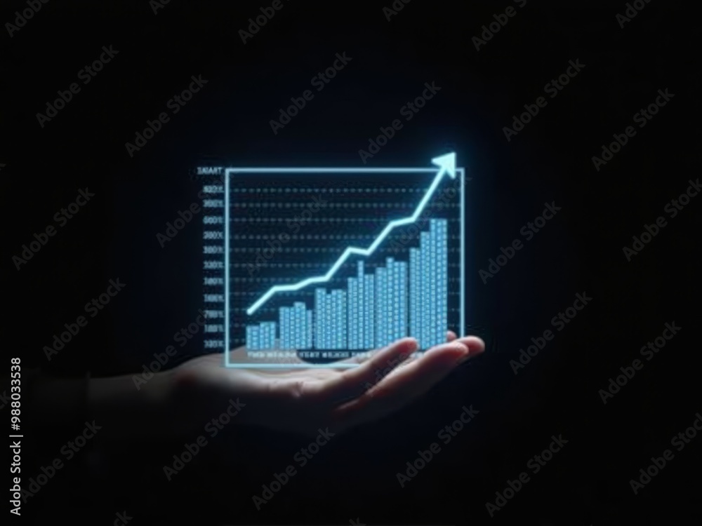 A Person Holding a financial chart hologram With His Hand. isolated on black background. A Person Holding a financial chart hologram With His Hand. isolated on black background.