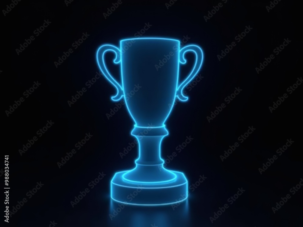 Blue hologram of trophy isolated on black background.