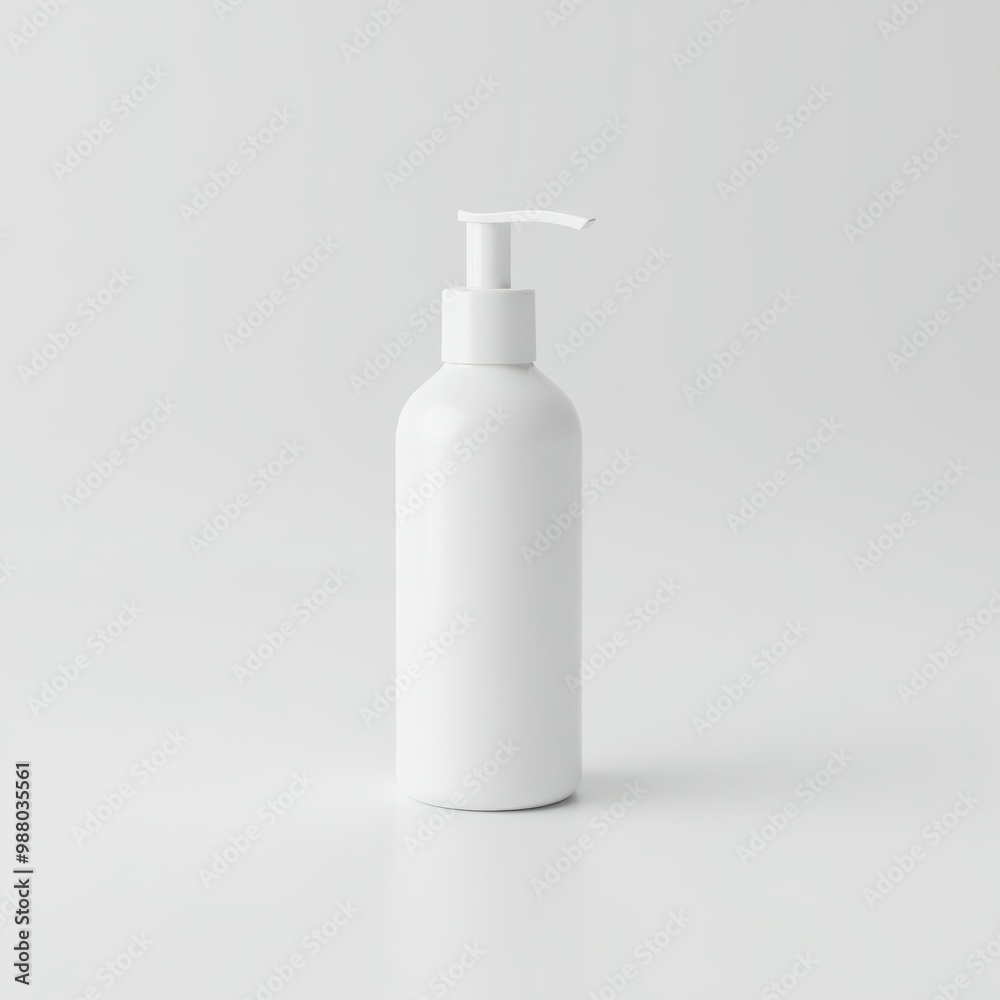 Realistic white bottle with batcher pump, for gel, soap, body wash, lotion, shampoo, on white background.