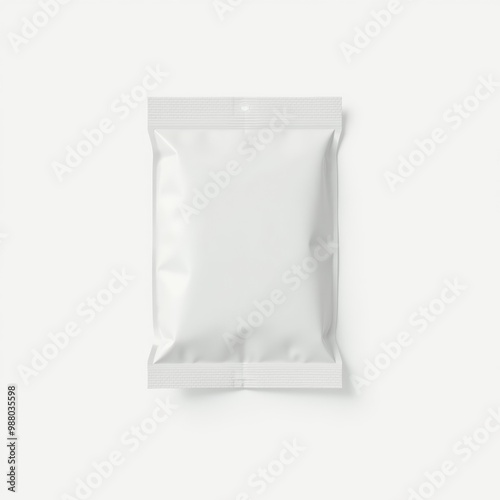 Blank white plastic sachet packaging mockup isolated on white background