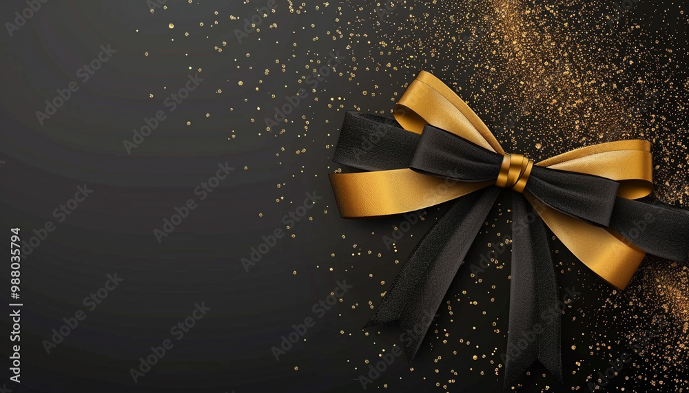 Black and gold bow on a black background – perfect for luxury themes and elegant decorations, banner Black and gold bow on a black background – perfect for luxury themes and elegant decorations, banner