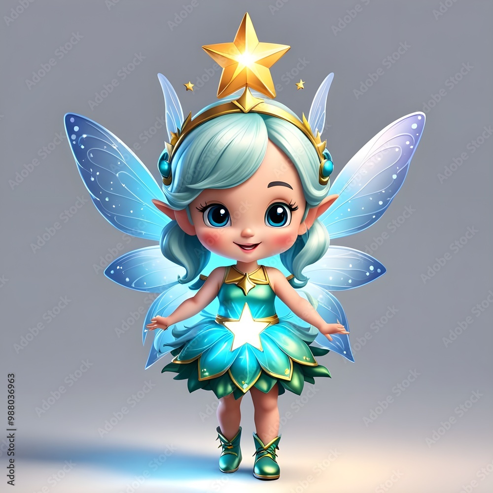 Cute Kind fairy with a glowing star. Character. 3D illustration Cute Kind fairy with a glowing star. Character. 3D illustration