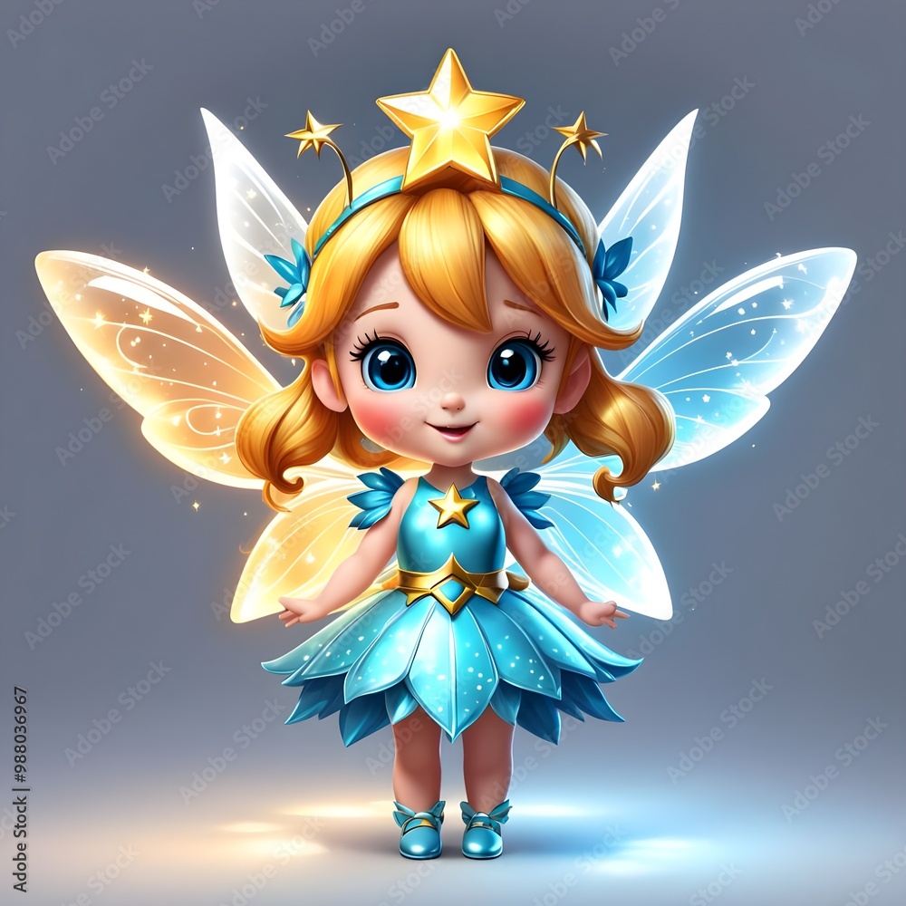 Cute Kind fairy with a glowing star. Character. 3D illustration Cute Kind fairy with a glowing star. Character. 3D illustration