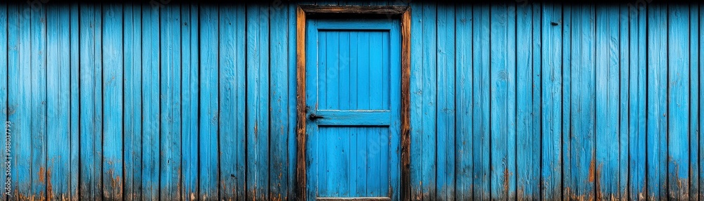 Beautiful Blue Door on Weathered Wooden Wall Beautiful Blue Door on Weathered Wooden Wall