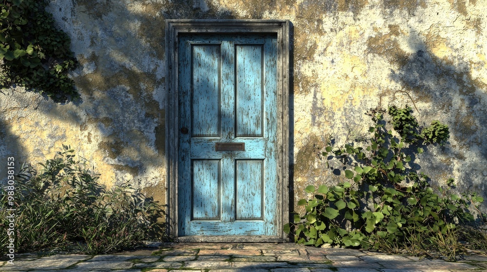 Rustic Blue Door Against Weathered Wall Rustic Blue Door Against Weathered Wall