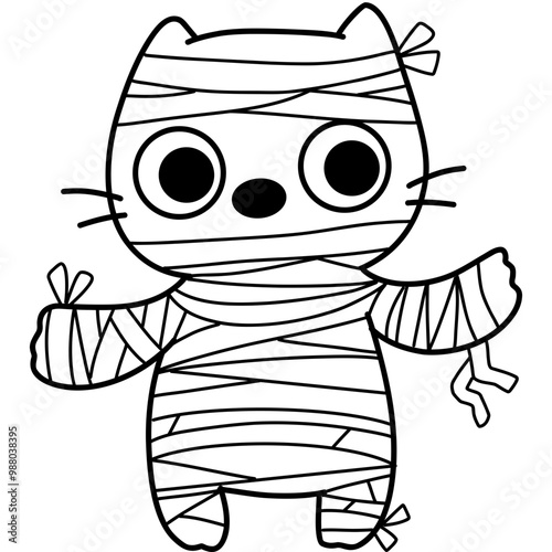 Cute cartoon cat ghost zombie illustration for Halloween coloring book