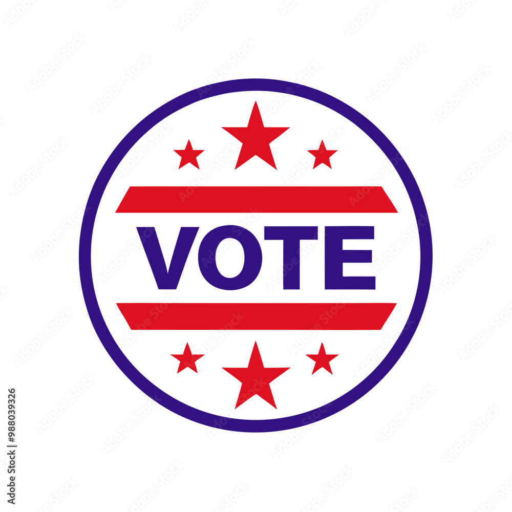 Round voting emblem with stars and red, white, and blue stripes, representing election day Round voting emblem with stars and red, white, and blue stripes, representing election day