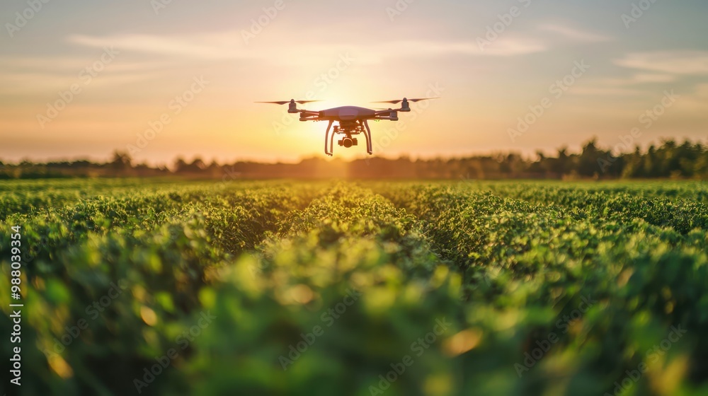 High-tech sensors and drones being used in agriculture for data collection.