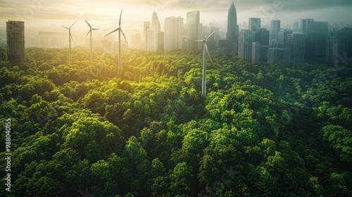 Carbon offset projects, showcasing initiatives like reforestation, renewable energy installations, or carbon capture technology, aimed at reducing or neutralizing carbon emissions.