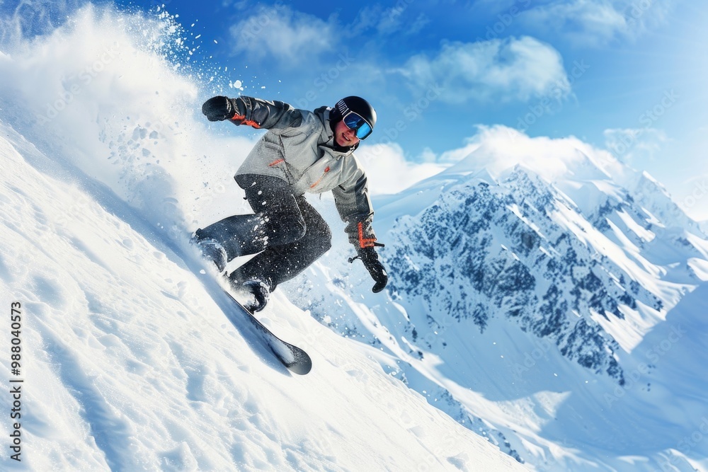 Thrilling winter adventure in the pristine snowy mountains. AI Thrilling winter adventure in the pristine snowy mountains. AI