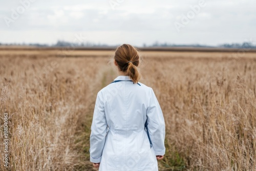 Doctor in rural setting on solid white background, single object photo