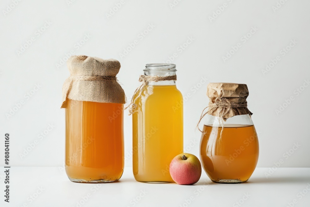 Fermented apple products on solid white background, single object Fermented apple products on solid white background, single object