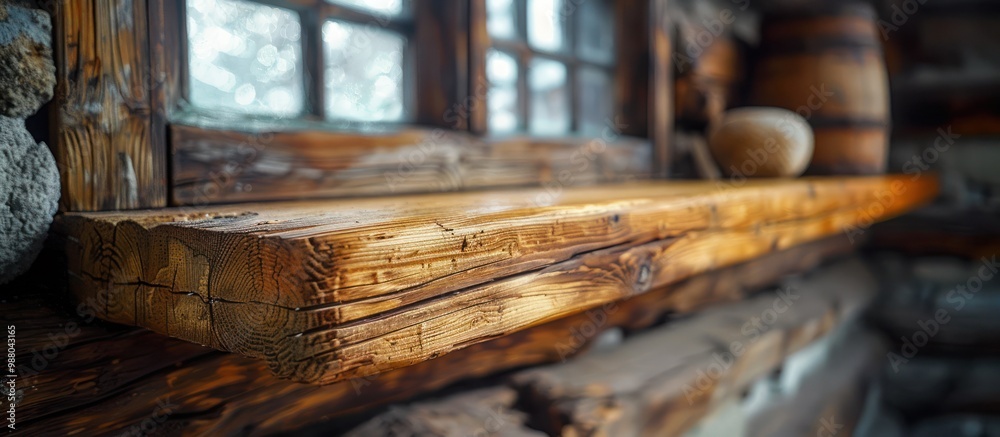 Close-Up of a Rustic Wooden Windowsill Close-Up of a Rustic Wooden Windowsill