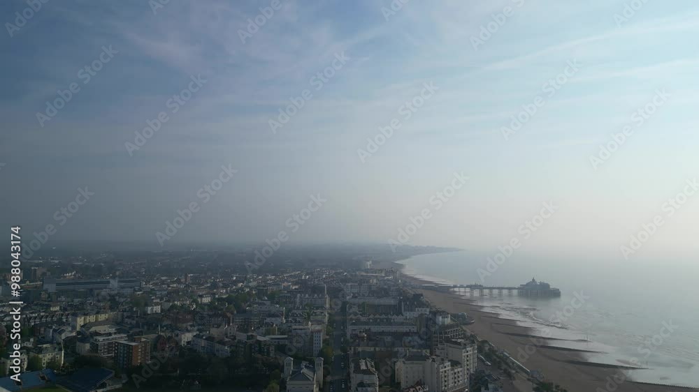 Aerial View of Most Beautiful Tourist Attraction Sea Front and Ocean of Eastbourne Ocean City of England UK. May 10th, 2024 Aerial View of Most Beautiful Tourist Attraction Sea Front and Ocean of Eastbourne Ocean City of England UK. May 10th, 2024