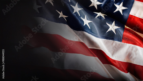 waving USA flag, fabric texture, United States of America Flag with copy space area