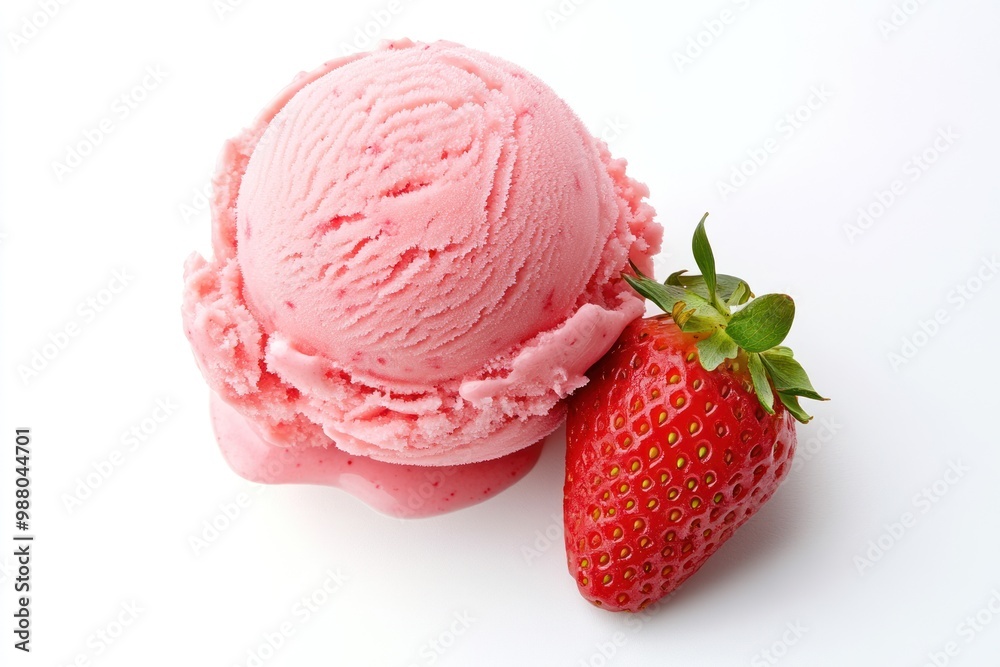 Strawberry ice cream on solid white background, single object Strawberry ice cream on solid white background, single object