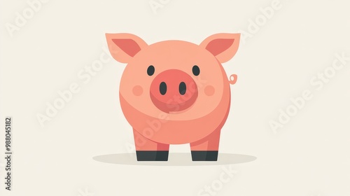 Adorable Pastel Piggy - Minimalist 2D Flat Design on Transparent Background