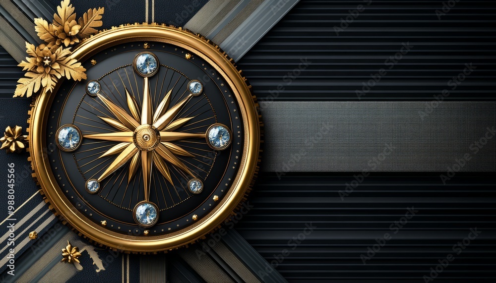 A Golden Compass with Diamond Accents on a Black Background A Golden Compass with Diamond Accents on a Black Background