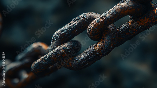 rusty chain links close up macro - dark moody industrial background