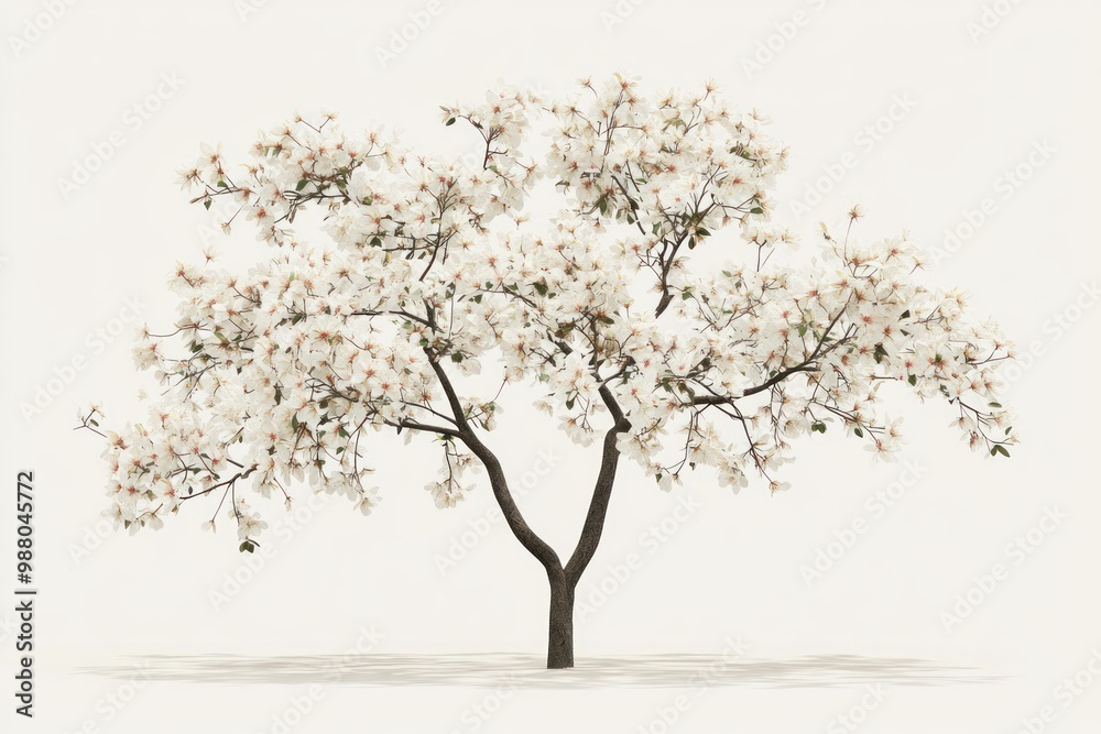 Obraz premium Tree in full bloom with detailed branches on solid white background, single object