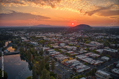 Aerial View of Bend, Oregon at Sunset during Summer