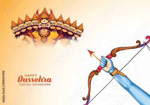 Happy dussehra and vijaya dashami celebration card with ten headed ravana design