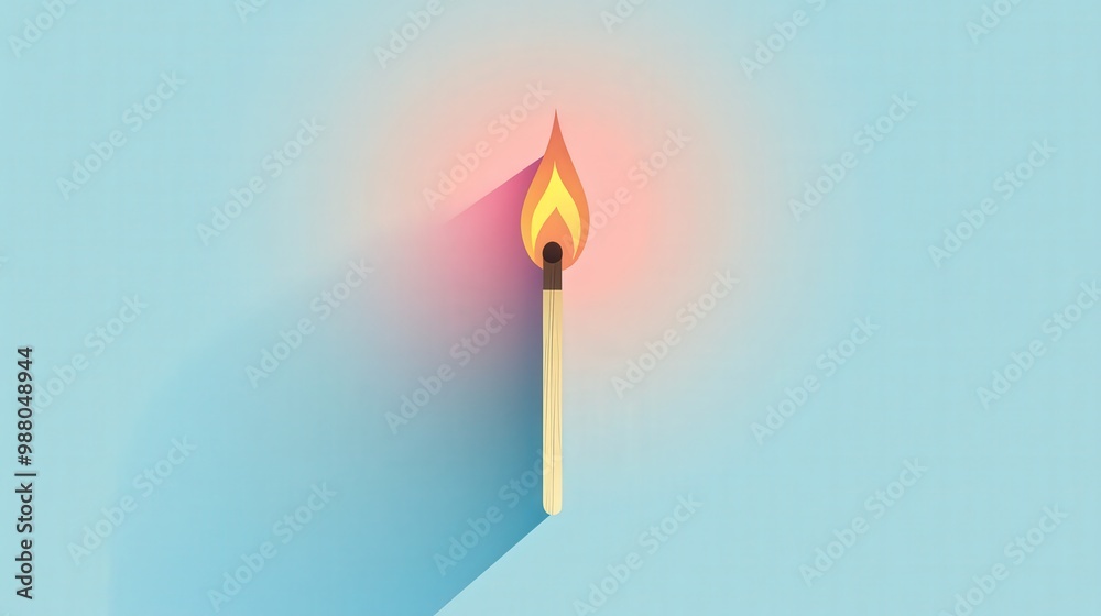 Minimalist Burning Matchstick in Flat Vector Style on Pastel Background Minimalist Burning Matchstick in Flat Vector Style on Pastel Background