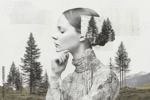 Dreamy Forest Portrait: Collage Wallpaper and Art Print