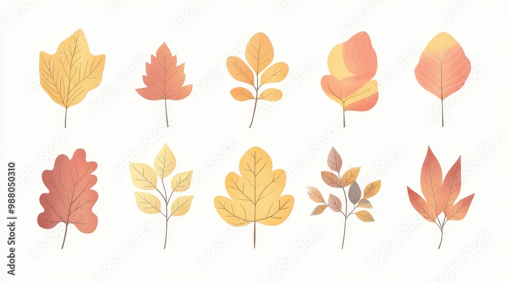 Minimalistic Autumn Leaves Collection - Flat Vector Illustration with Soft Pastel Colors on Transparent Background Minimalistic Autumn Leaves Collection - Flat Vector Illustration with Soft Pastel Colors on Transparent Background