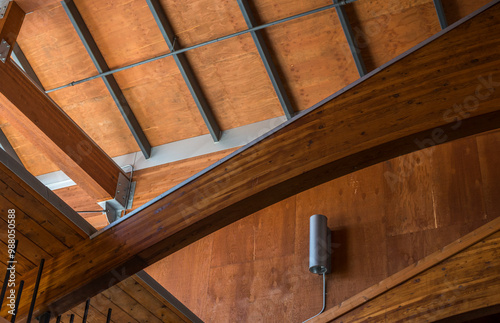 Canvas Print Interior building wooden rafter detail, a cropped abstract view looking up at a raw building ceiling, 20140914_5123