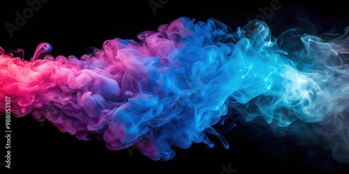 Abstract background of colorful blue and pink smoke billows on black backdrop , abstract, background, colorful, blue, pink
