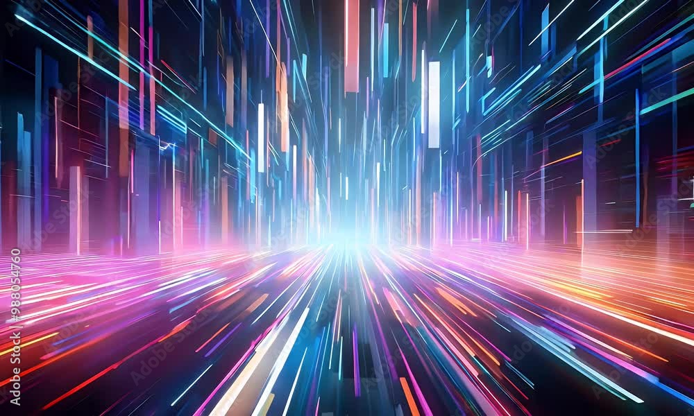 Vibrant glowing shapes dance through dynamic digital video scenes, creating a futuristic world filled with depth and motion Vibrant glowing shapes dance through dynamic digital video scenes, creating a futuristic world filled with depth and motion