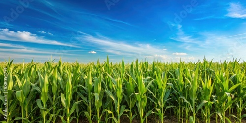 Corn field with blue sky render, agriculture, farming, field, corn, rural, landscape, nature, harvest, summer