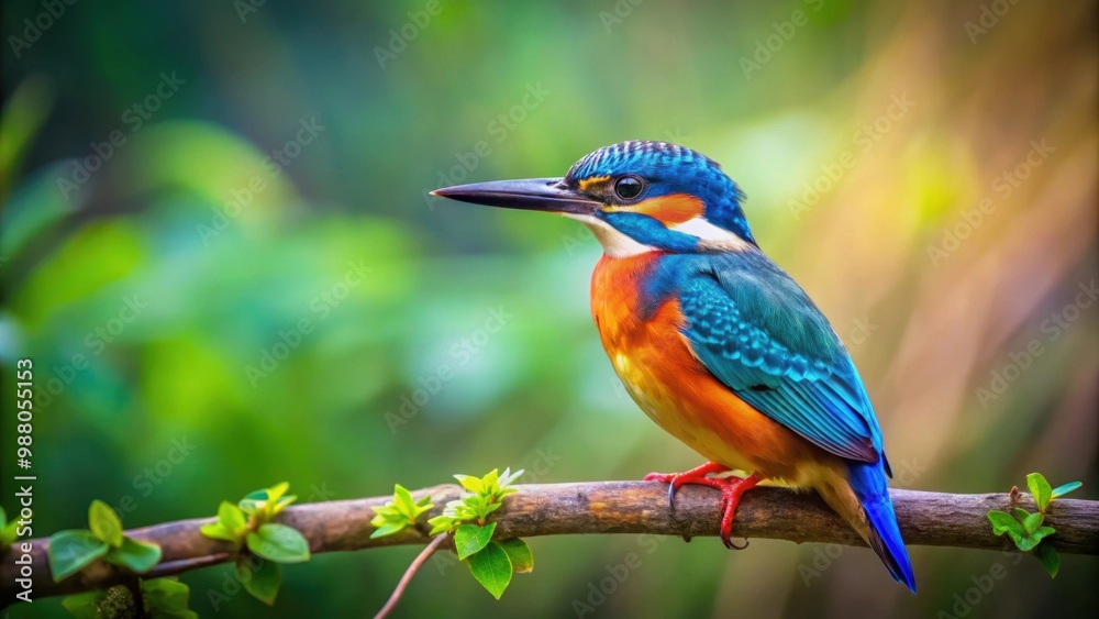 Colorful kingfisher bird perched on branch in lush natural habitat, kingfisher, bird, colorful, perched, branch, natural Colorful kingfisher bird perched on branch in lush natural habitat, kingfisher, bird, colorful, perched, branch, natural