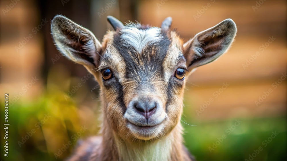 Fototapeta premium Close up shot of adorable miniature African Pygmy Goat, farm animal, Miniature, goat, African Pygmy Goat, cute, adorable