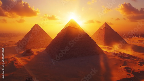 Egyptian pyramids, symbolizing the timeless connection between ancient civilization and the mysteries of the universe