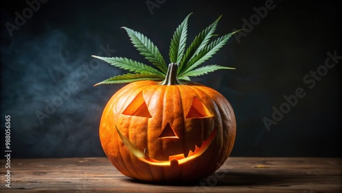 Halloween pumpkin with cannabis plant inside , Halloween, pumpkin, cannabis, marijuana, spooky, holiday, autumn, decoration, plant photo