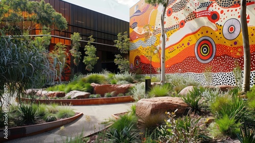 Modern Courtyard with Aboriginal Mural
