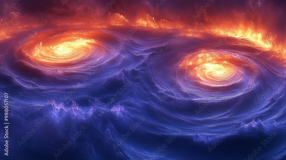 Obraz premium A symphony of swirling colors creates a mesmerizing cosmic dance, with fiery orange and vibrant purple hues interweaving in a captivating abstract composition
