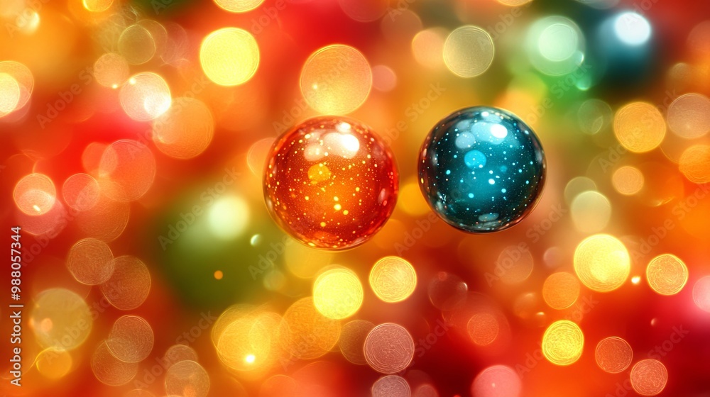 A vibrant bokeh background with two sparkling spheres, one orange and one blue, creating a festive and joyful atmosphere A vibrant bokeh background with two sparkling spheres, one orange and one blue, creating a festive and joyful atmosphere
