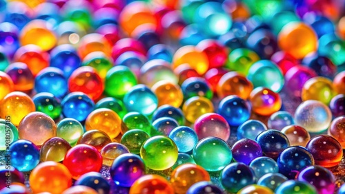 Close-up of colorful water beads, perfect for abstract backgrounds or wallpapers, water beads, hydrogel balls, orbeez photo