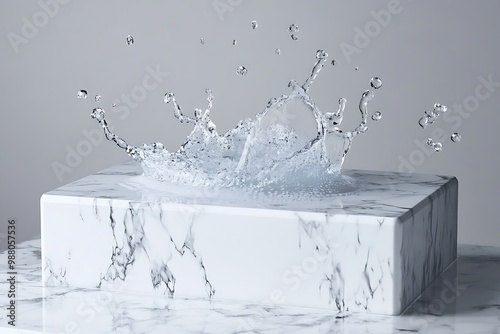 water splash over a marble solid background. photo