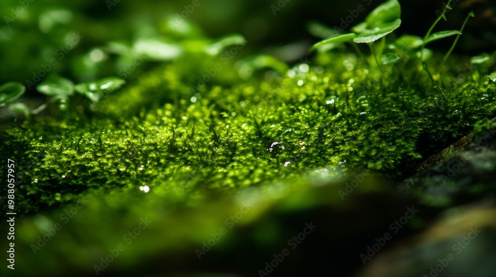 Macro View of Moss on Stone Surface Macro View of Moss on Stone Surface