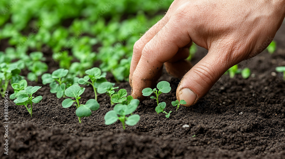 hands gently planting baby plants into rich, dark soil, symbolizing growth, nurturing, and the promise of new beginnings in a vibrant garden setting hands gently planting baby plants into rich, dark soil, symbolizing growth, nurturing, and the promise of new beginnings in a vibrant garden setting