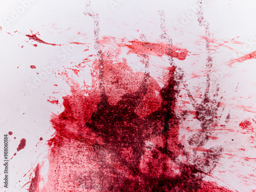 bloody walls. scary criminal concept, dried blood splashes on white cement walls. Crime, murder, Blood splatter, horror wall, scary bloody wall