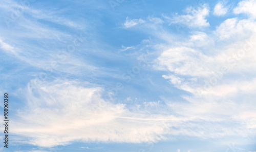 Late afternoon, faint white clouds in the blue sky.