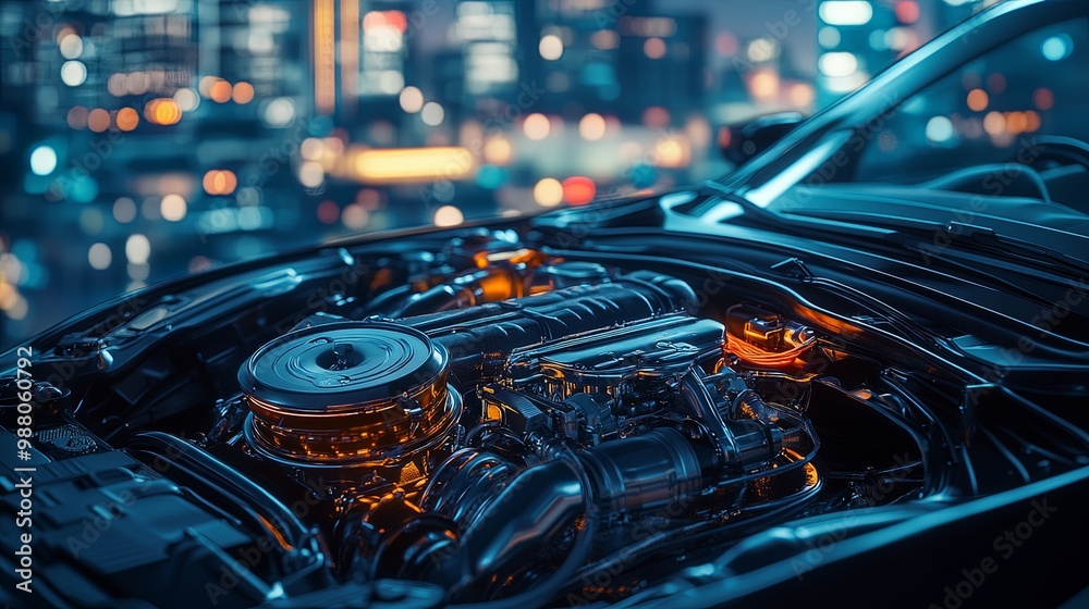 Glowing Engine Under City Lights at Night Glowing Engine Under City Lights at Night